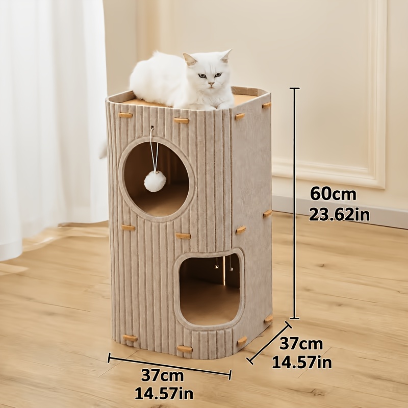 TEMU Cat Climbing Tree, Three-level Treehouse With Cave And Bed: Provides A Cozy Hiding Spot For , Suitable For Sleeping, Playing Hide-and-seek, And