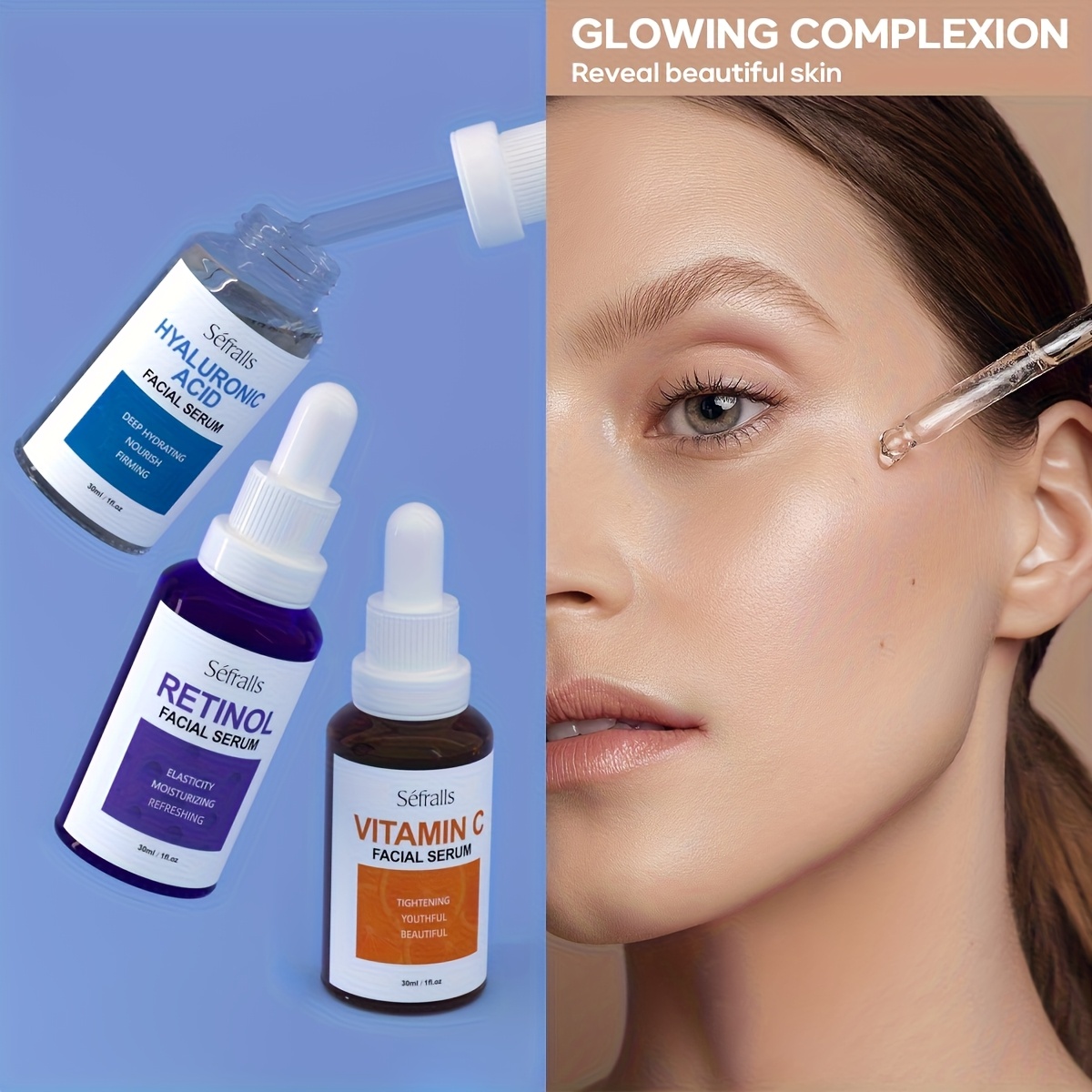 Set Sefralls Hyaluronic Acid VC Retinol Essence 30ml*3pcs s vitaminom C i serumom s hidroksidom hialuronske kiseline za sjaj, učvršćivanje i hidrataciju suhe kože, serum za učvršćivanje, poklon, festival, putovanje