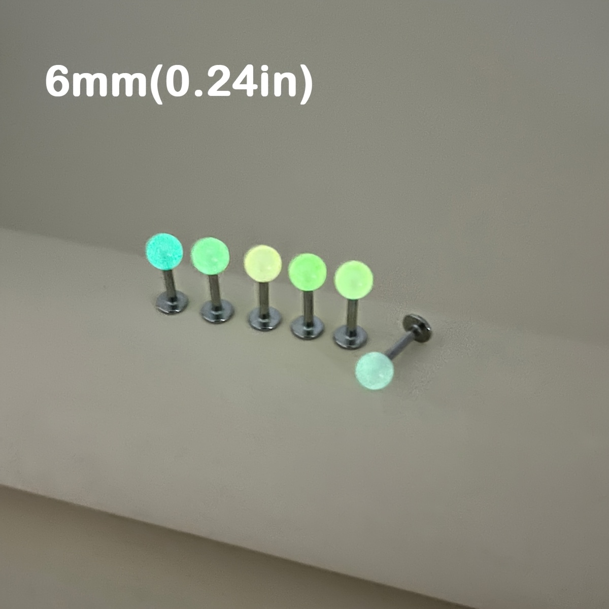 6pcs 6/8/10mm Glow In Dark Lip Ring Ear Piercing Luminous Stud Earrings Cartilage Helix Tragus Body Jewelry Stainless 16g