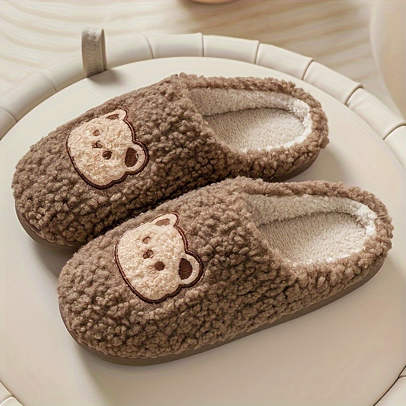 Women's Plus Size Plush Couple Warm Cute Bear Indoor Home Slippers, Women Shoes