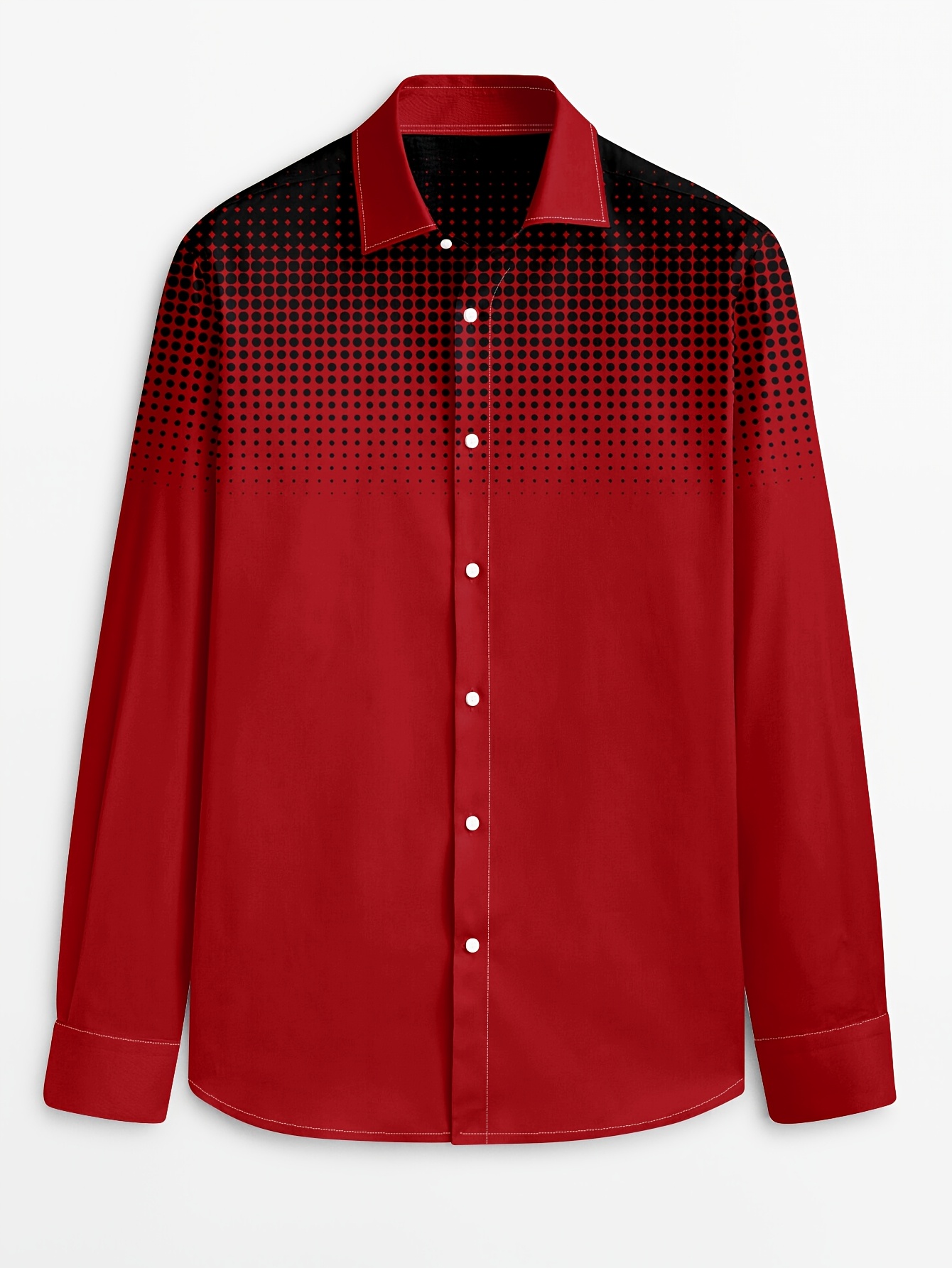 Men's Casual Long Sleeve Button-Up Shirt - Gradient Blue to Gray Print, Polyester, Machine Washable, Classic Collar, Comfort Fit for Spring/Fall