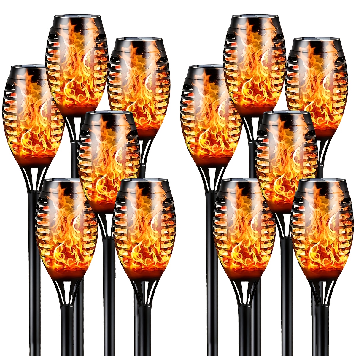 TEMU Solar-powered Flashlight With Flickering Flame Effect, 12/16-pack Outdoor Landscape Solar Stake Lights For Gardens, Courtyards, And With Auto