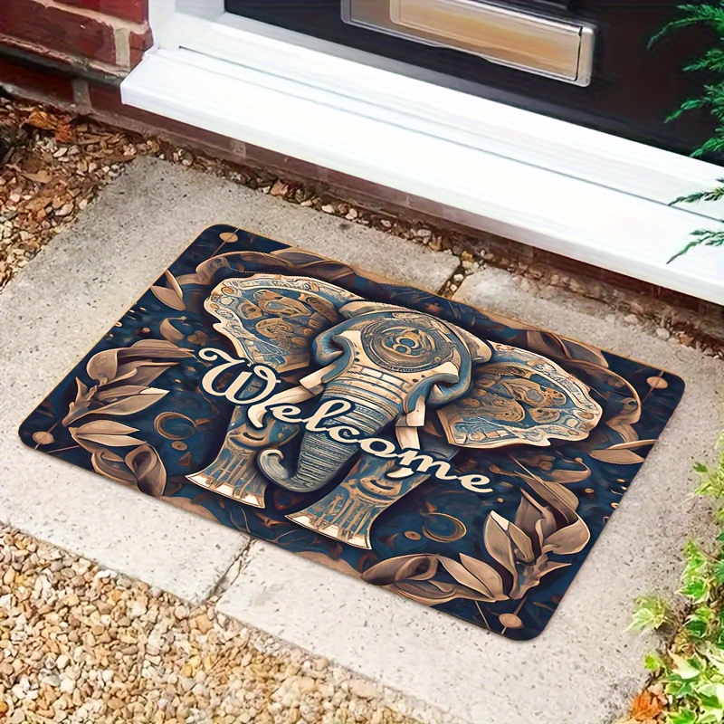 TEMU 1pc Elephant Pattern Outdoors Door Mat, Day Floor Area Mat, Floor Mat, For Entrance Room Laundry Bathroom Home Decor, Room Decor, Thickness 1cm
