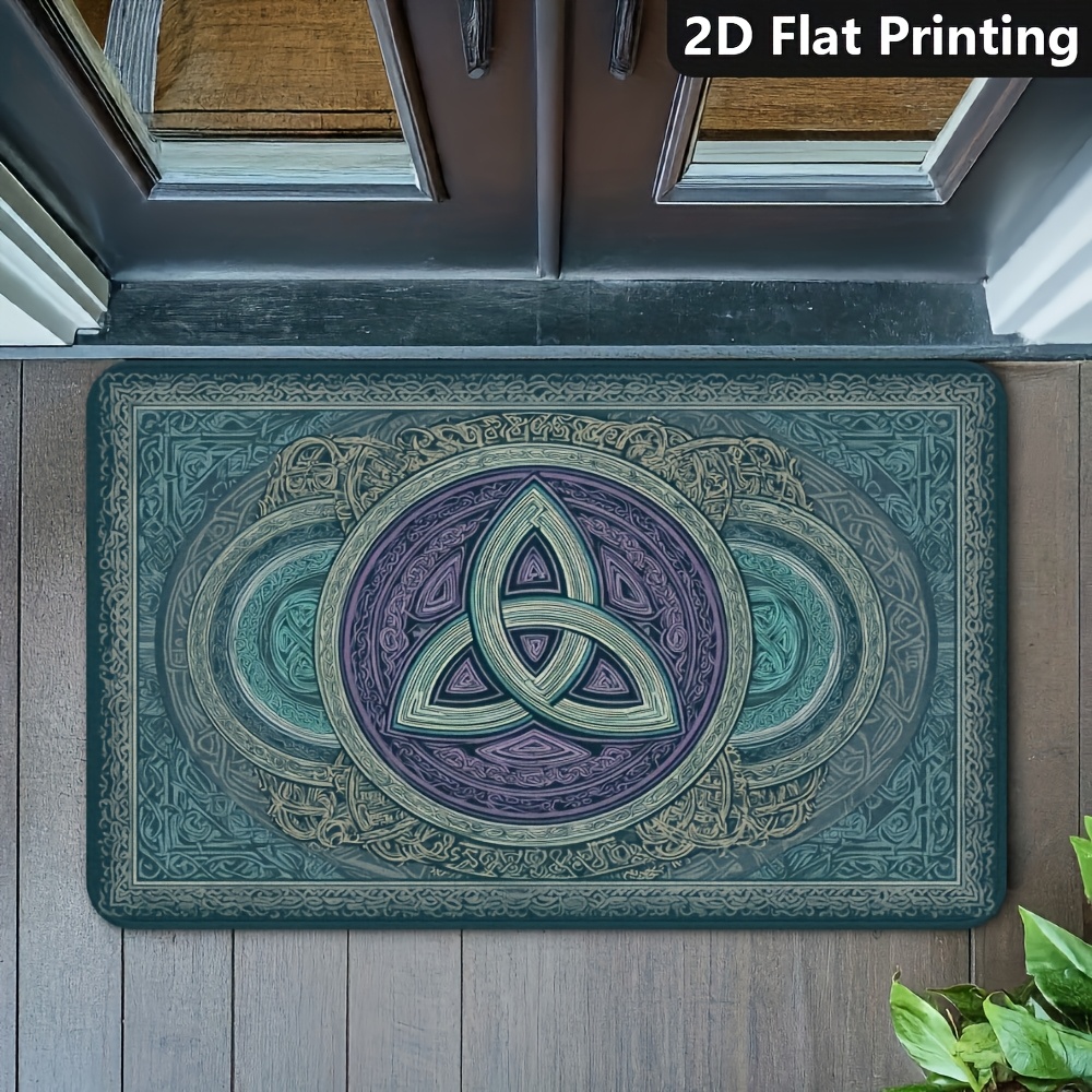 TEMU A Celtic Knot Mandala Mat In And Golden - A Door Mat With Celtic Patterns For Indoor/outdoor Use - Suitable For , Kitchens, And Bathrooms - Soft