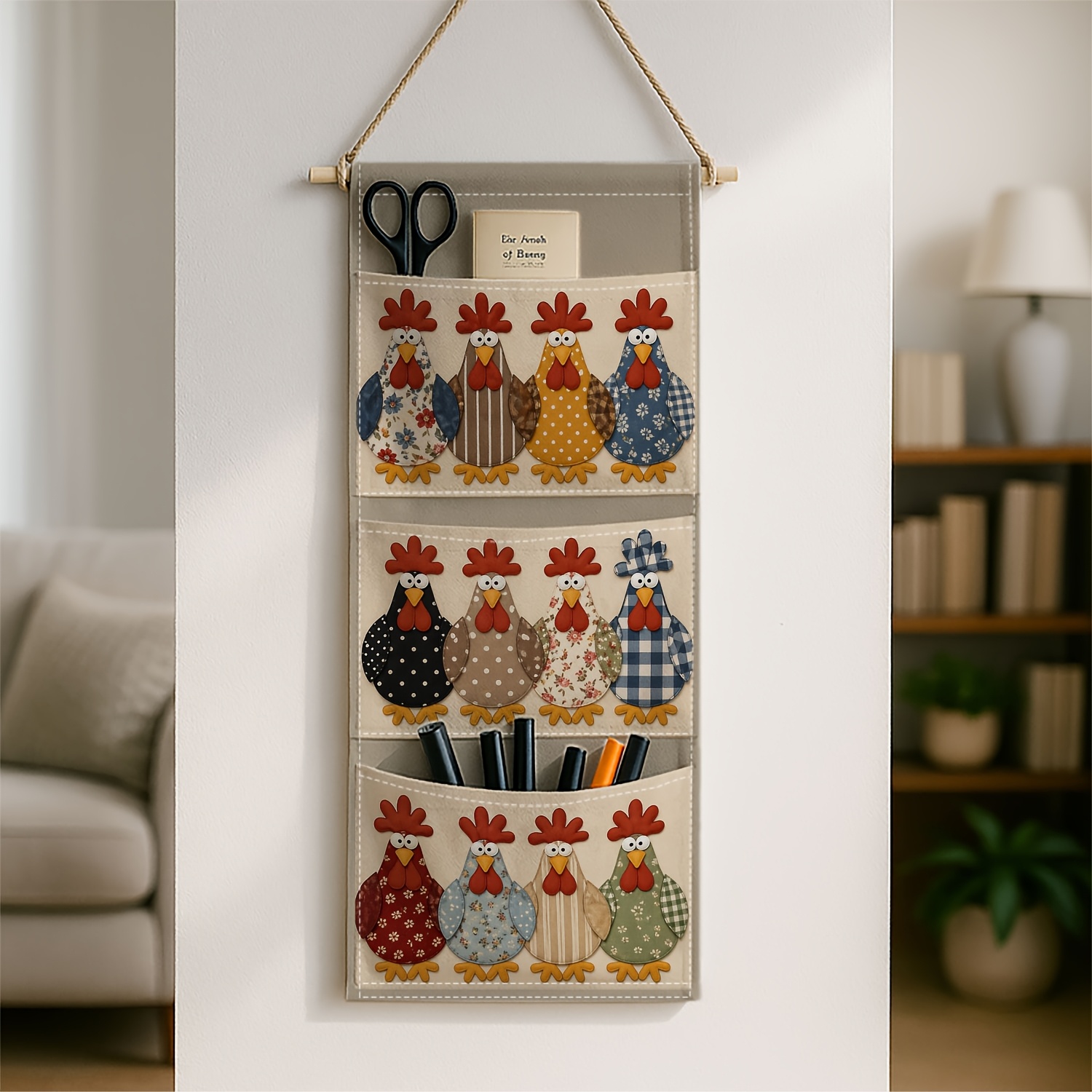 TEMU 1pc Chicken Print Wall-mounted Storage Shelf - Multi-tier Hanging Cabinet Shelf With Country Chicken Pattern, Space-saving Door/wall Shelves