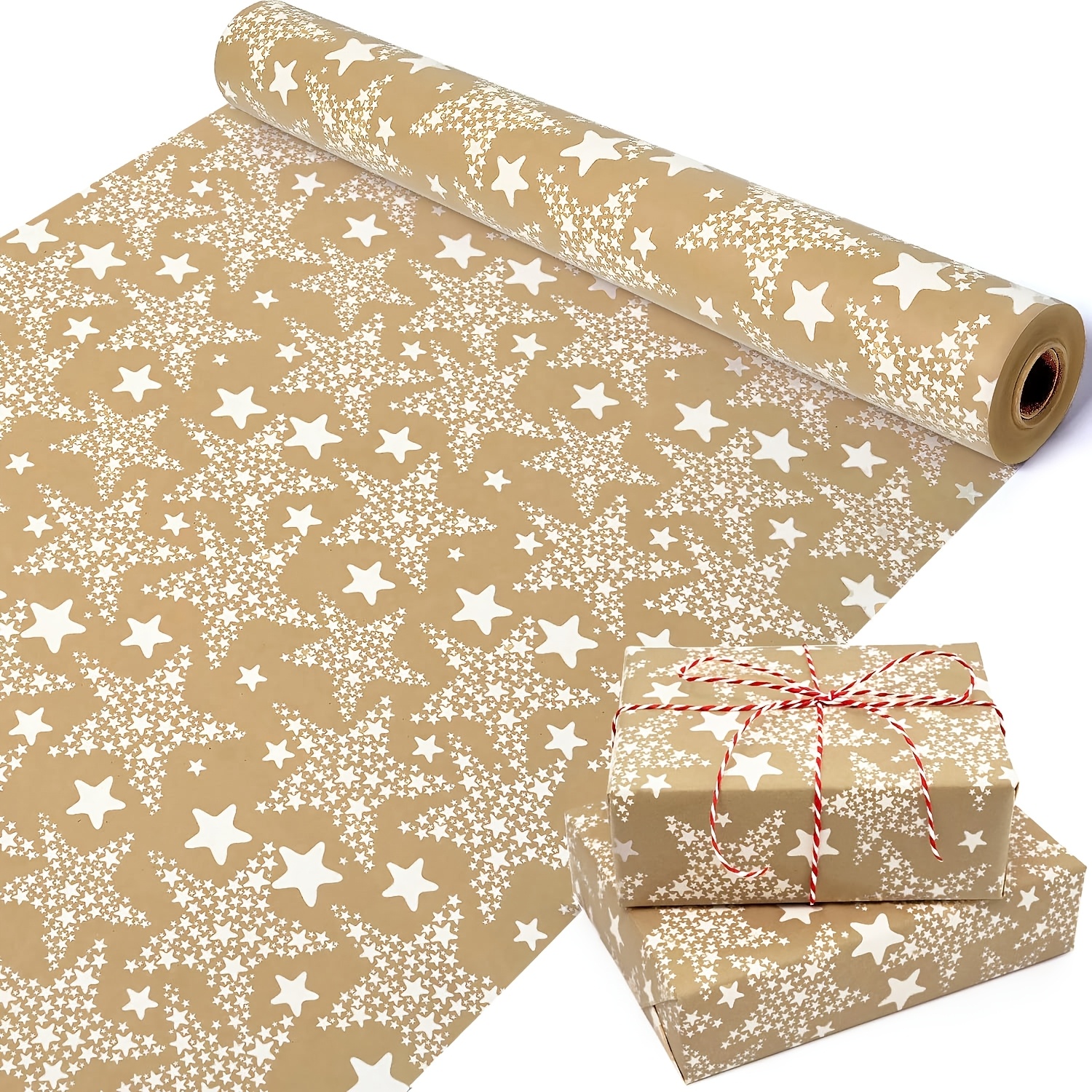 

1pc Star Wrapping Paper Roll, Christmas Birthday Wrapping Paper Roll, Brown Gift Wrapping Paper Roll For Birthday Christmas, Gift Wrapping Paper, 17x590 Inch