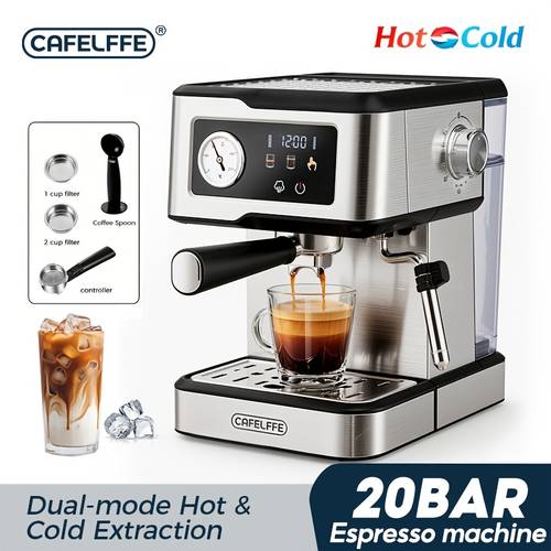 espresso coffee maker coffee machine 20bar high pressure hot cold brew milk frother programmable parameters 1 5l removable water tank smart touchscreen pid temperature control stainless steel office beginner friendly