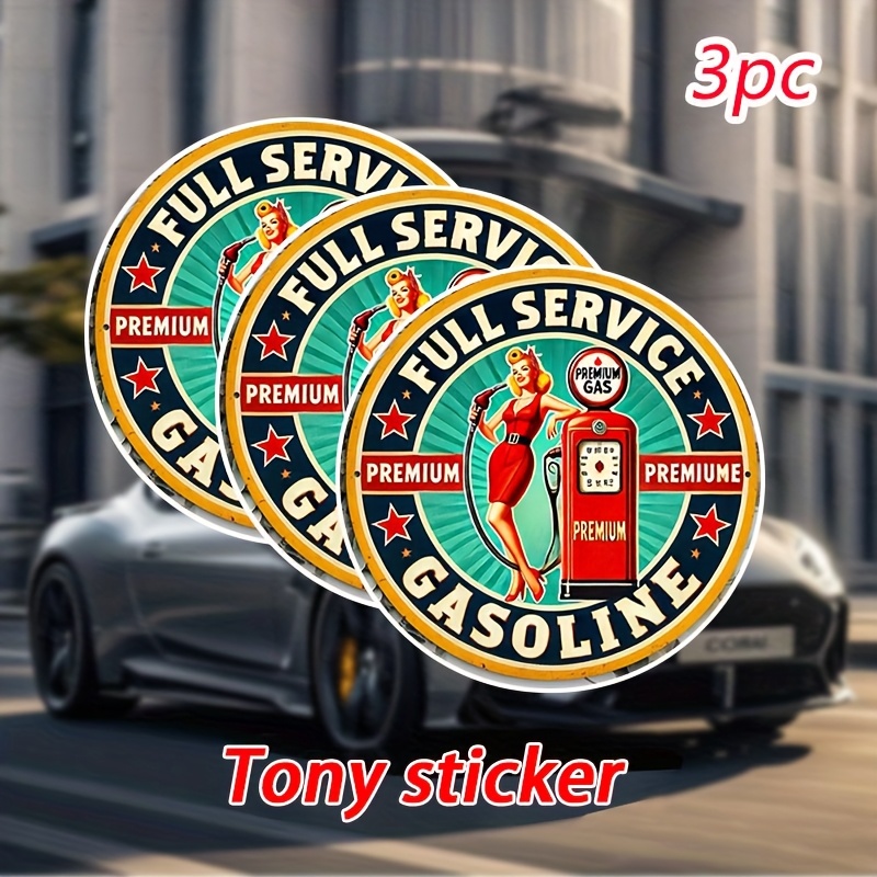 TEMU 3pcs Premium Gasoline Round Stickers, 3 Inch, Vinyl Material, Waterproof, Durable, For Cars, Trucks, , Helmets, Toolboxes, Garage Decor, Truck