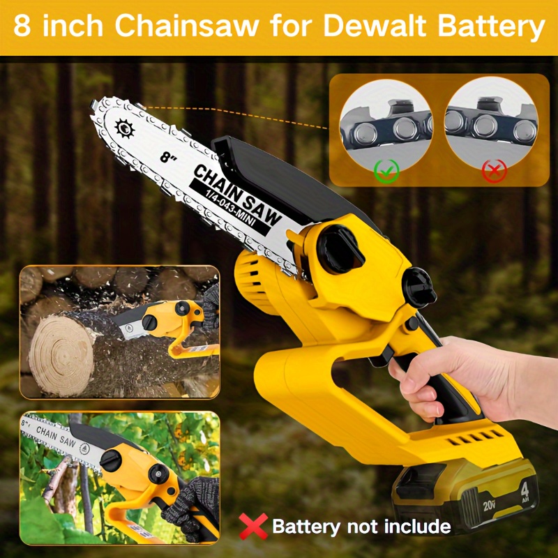 

8 Inch Cordless Chainsaw, Electric Chain Saw, Portable Handheld Small Chainsaw, For Dewalt 20v Powered (no Battery) Handheld Saw With Security Lock For Trees Trimming Wood Cutting (seniors Friendly)