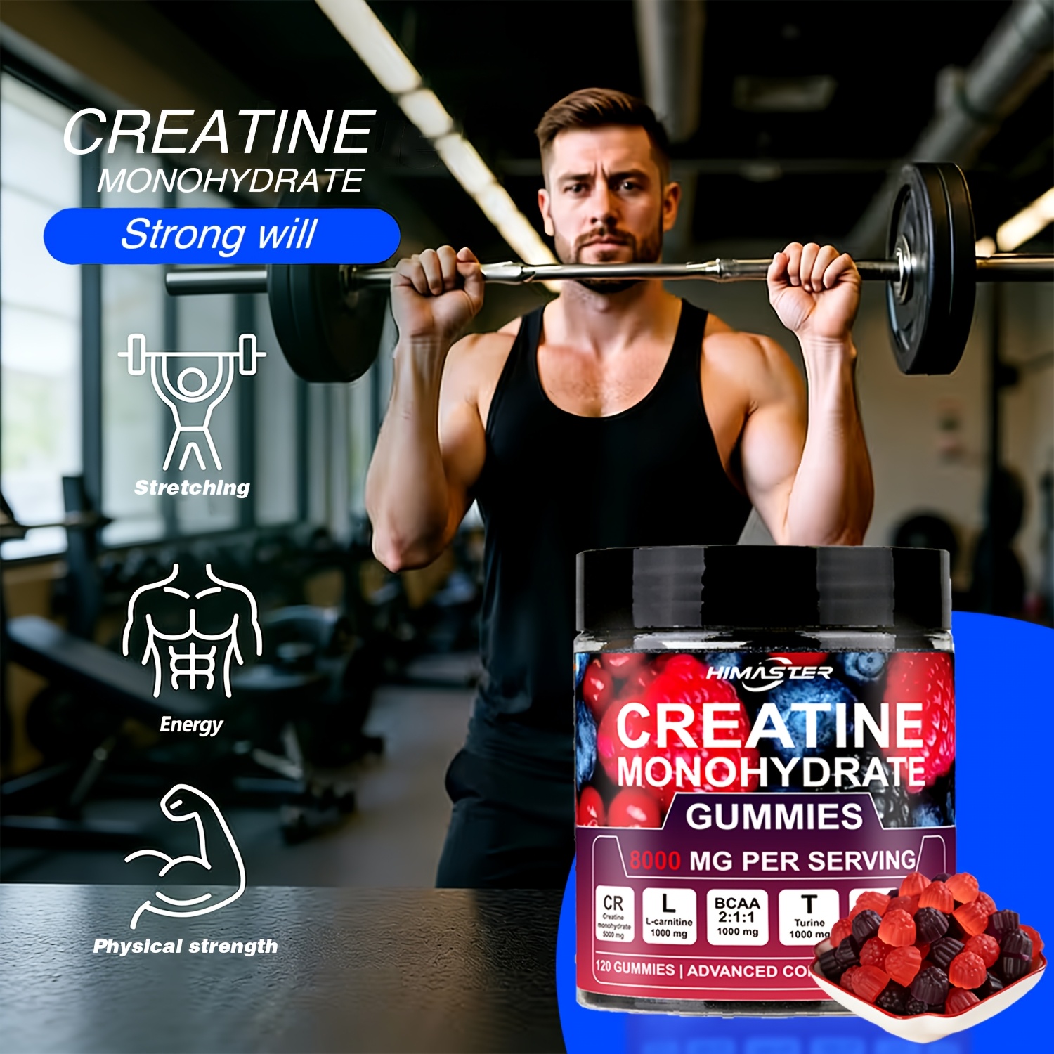 buddy 8000mg creatine monohydrate blueberry gummies l