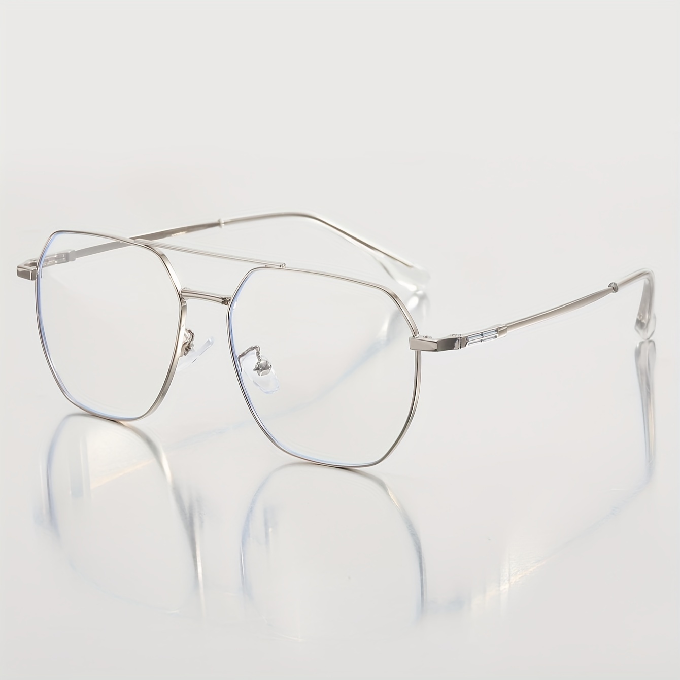 Image of 1 Pair Of Men's Metal Fashionable Large Frame Double Beam Fashionable Decorative Glasses, Suitable For College Style Ordinary Decorative Glasses, Daily Wear For Men And Women