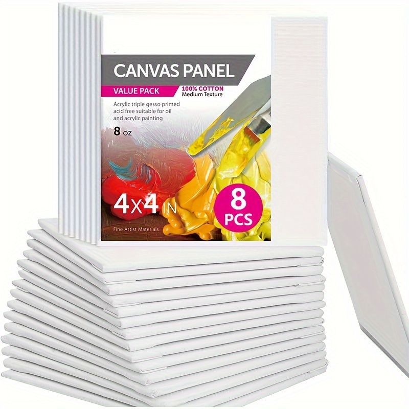 

8pcs Small Painting Canvas Panels 4x4 Inch, Bulk Pack - Triple Primed % Cotton Acid Free Square Canvas Boards For Painting, White Blank Flat Canvas Boards For Acrylic, Paint Drawing Board