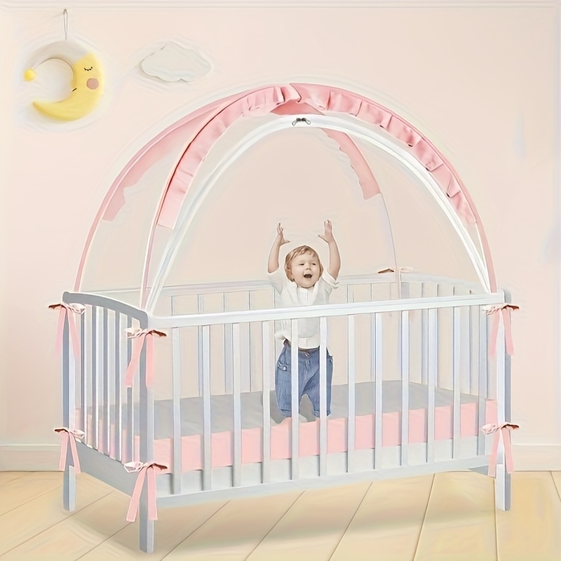 Crib Canopy - Netting to Prevent from Climbing Out - Sturdy And Breathable Pop-Up Tent for Cribs, Safety Cover