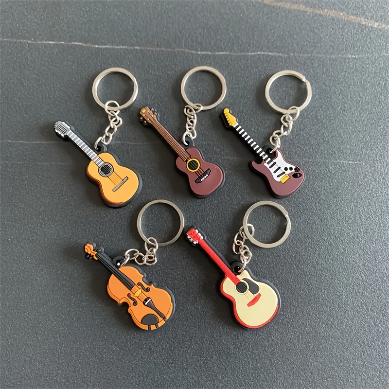 Image of Set Of 5 - Assorted Pvc Soft Rubber Keychains Featuring Guitar And Violin Designs, Perfect For Artistic Decor And As Unique Small Gifts