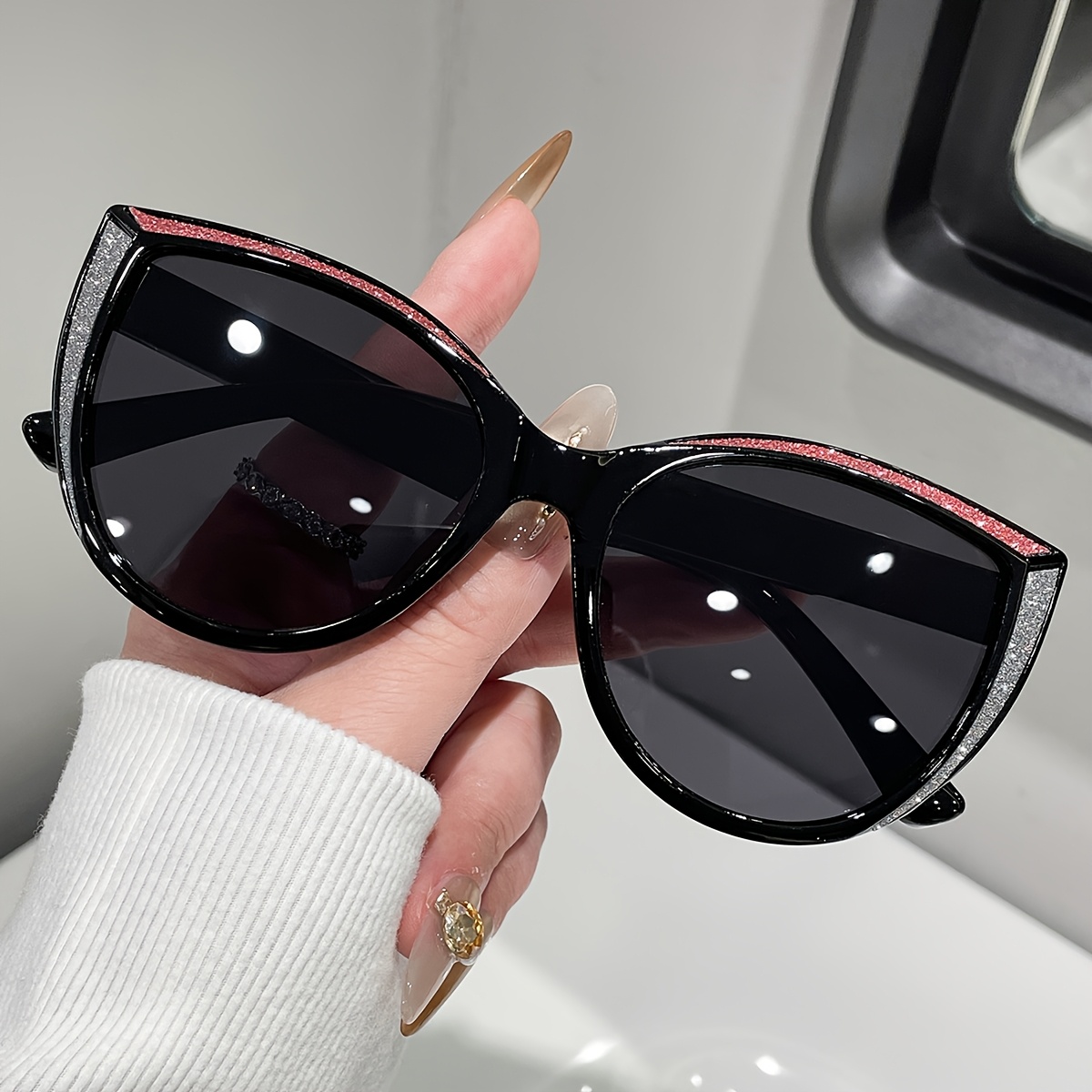 Image of 1pc Women's Fashion Decorative Glasses Frame Fine Glitter Trendy Glasses Daily Matching