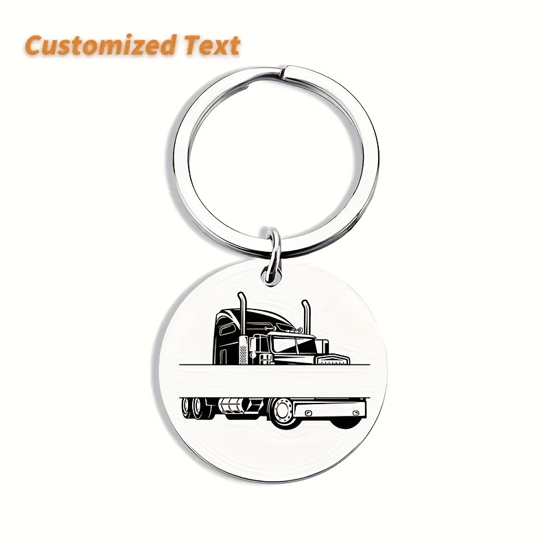 TEMU 1 Custom Engraved Stainless Steel Truck Keychain - Personalized Name Option, Durable With Truck Illustration - Perfect Gift For Truck Drivers &