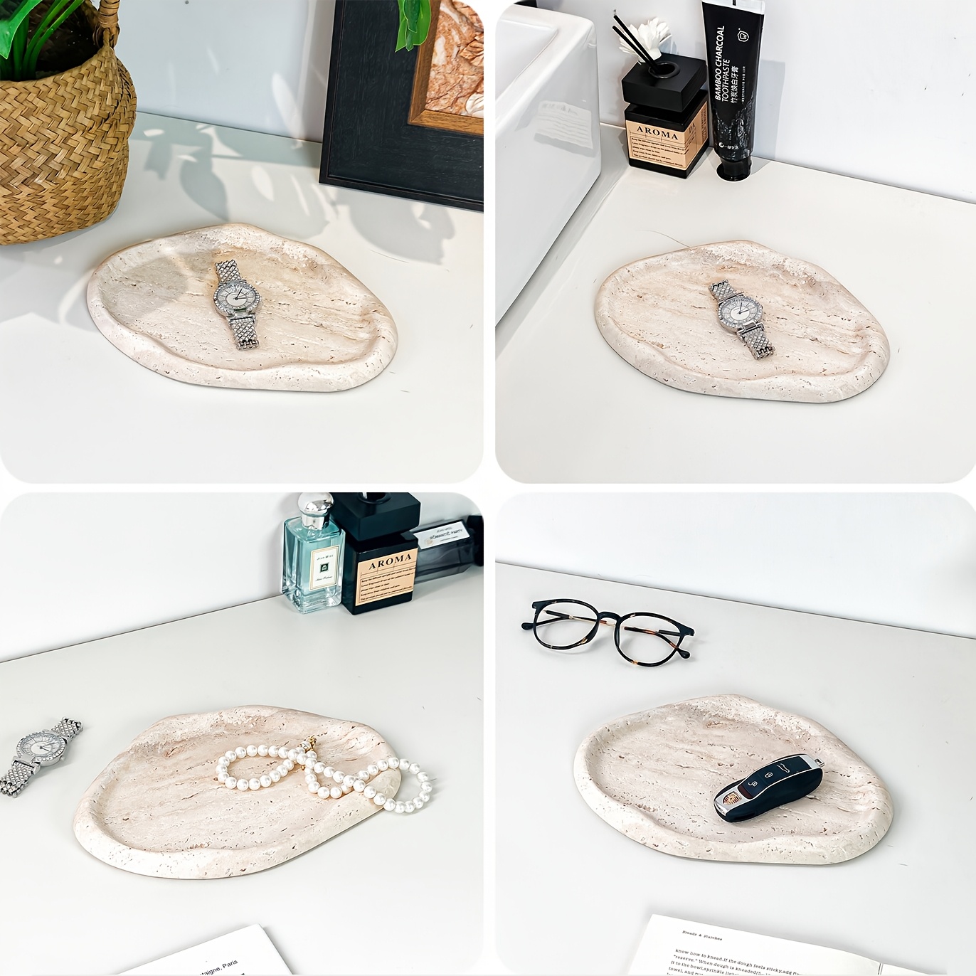 1 Natural Marble Jewelry Storage Tray, a Premium Stone Cloud-shaped Entryway Decor Piece, Suitable for Home, Bathroom, Kitchen, Living Room, Bedroom, Coffee Table, Dining Room, and Room Decoration, Non-Food Contact