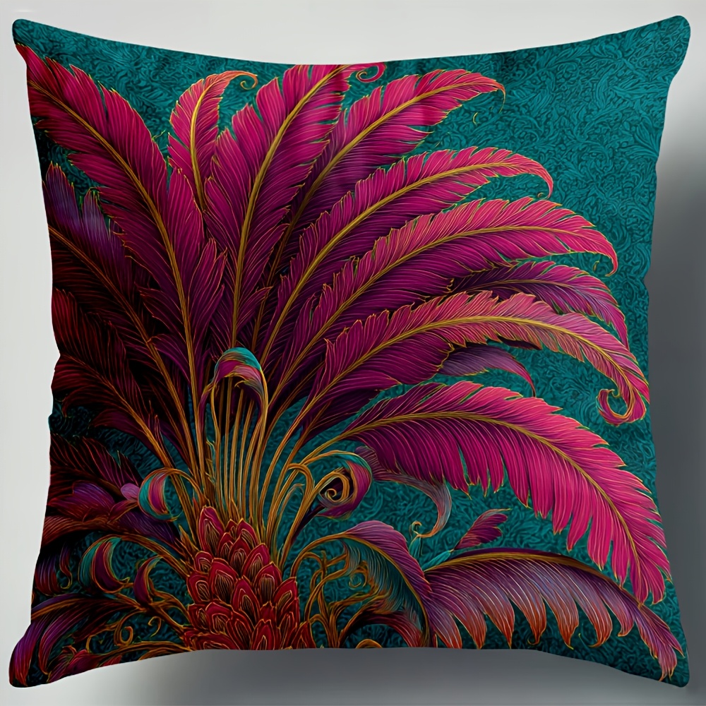 4pcs   leaf throw pillow covers double sided printed cushion covers with hidden zipper closure machine washable teal green pink purple blue for living room dorm halloween decor no embellishments needed home decoration gift ideas dorm room accessories vibrant patterns   decorative pillows interior designers Product details 3
