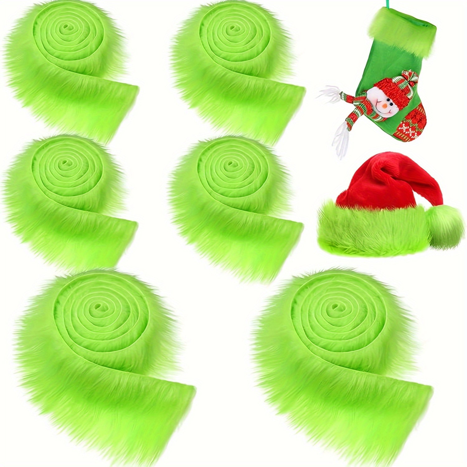 

Polyester Furry Christmas Monster Roll Decoration, 5cm X 150cm - Non-electric, Featherless, Green Skirt Accent, 1pc/set