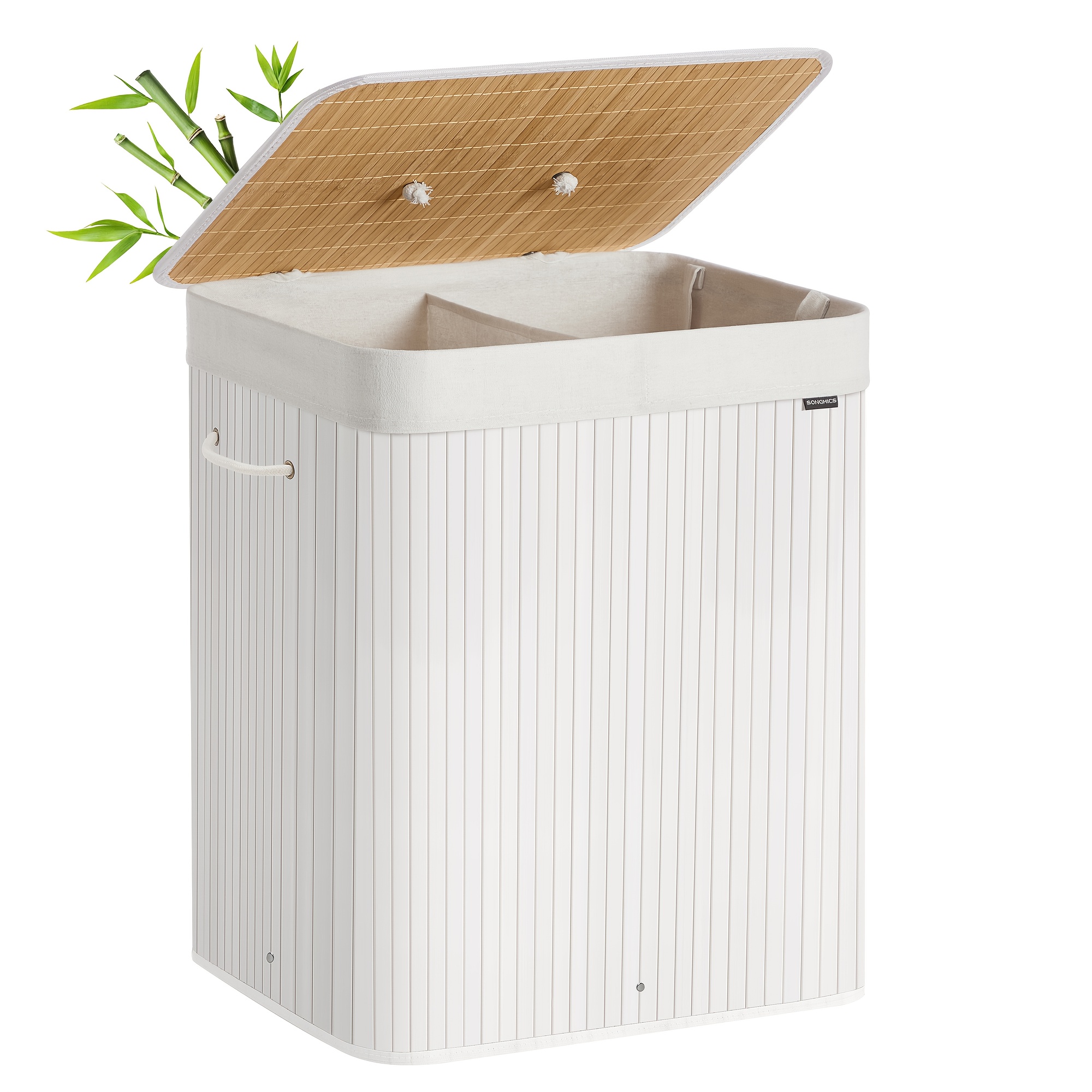 Foldable Bamboo Laundry Basket With Lid & Removable Bag - 2-compartment Portable Hamper Suitable For Purposes, Machine Washable Bamboo Storage For, S, Dorm, Travel - Space-, Laundry Hampers