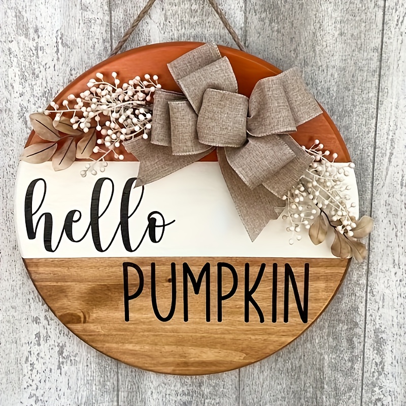 

1pc, Rustic Wooden Hello Pumpkin Sign, Round Autumn Thanksgiving Door Hanger, Fall Festive Harvest Holiday Wall Decor With Bow And Foliage Accents For Home & Outdoor Use