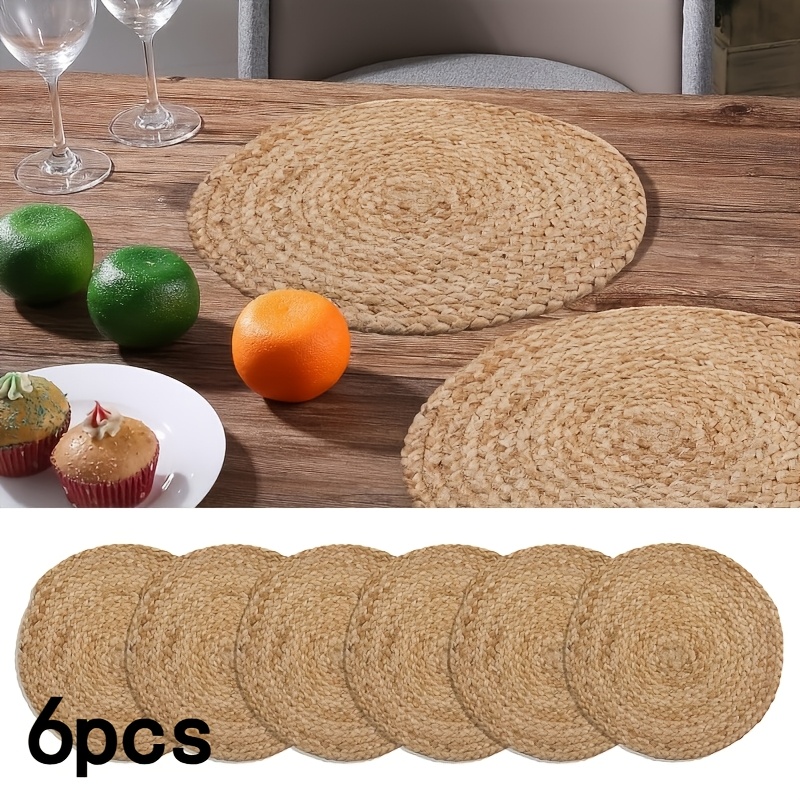 TEMU 6pcs Assiettes Rondes/Des Rouleaux de Verre à Marguerite Fabriqués à /Assortiments de Tapis de Tasse Beige Naturel Résistants à la