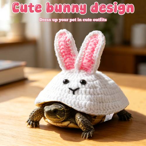 1pc cute bunny ears crochet turtle costume lightweight handmade shell cover adorable photo prop outfit for small and medium pet turtles