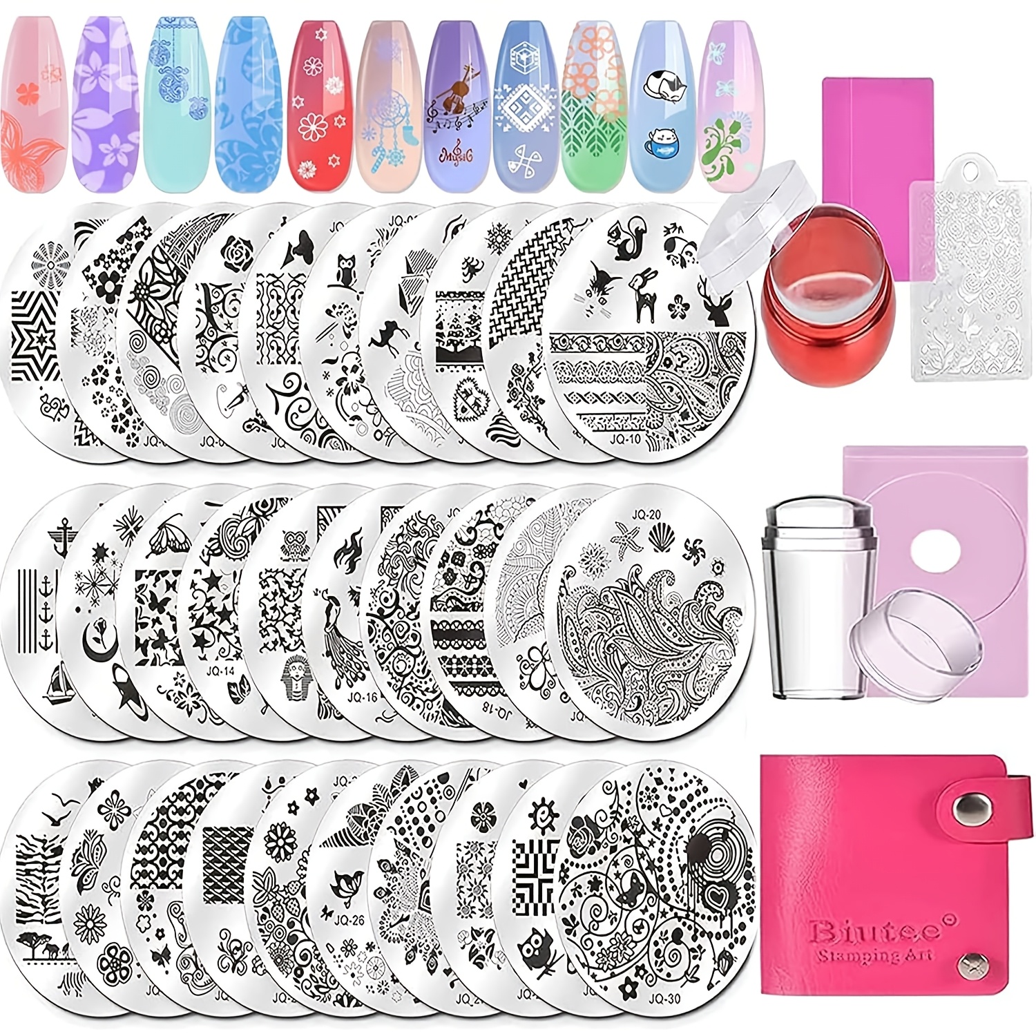 Image of Biutee 33pcs Nail Stamps, Nail Stamp, Nail Stencil, Nail Animals Flowers Picture, Stamp Nail Plate With 2 Stamps, 2 Scrapers, Nail Additions, French Nails Stamp