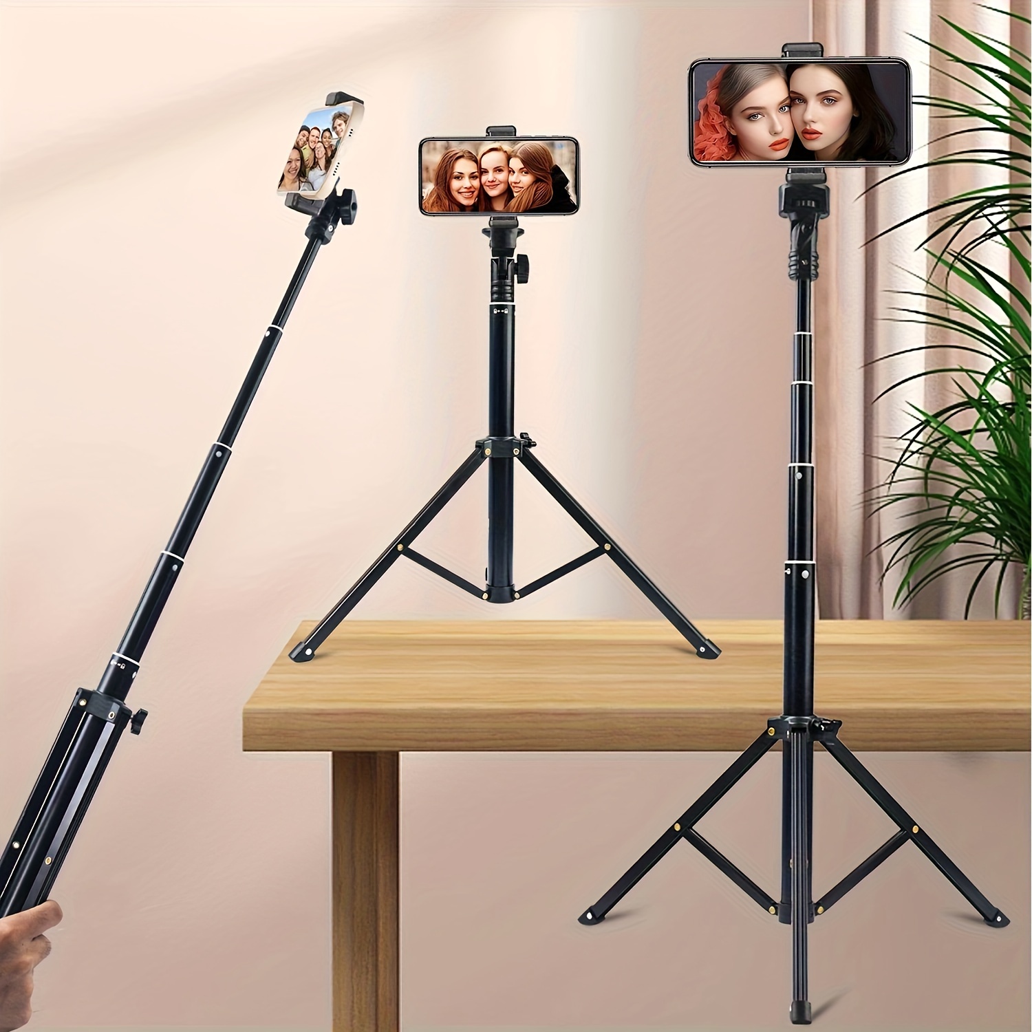 

52" Professional Cell Phone Tripod, Portable All In 1 Tripod, Phone Holder, Compatible With & Android Devices, Non Skid Feet, Black