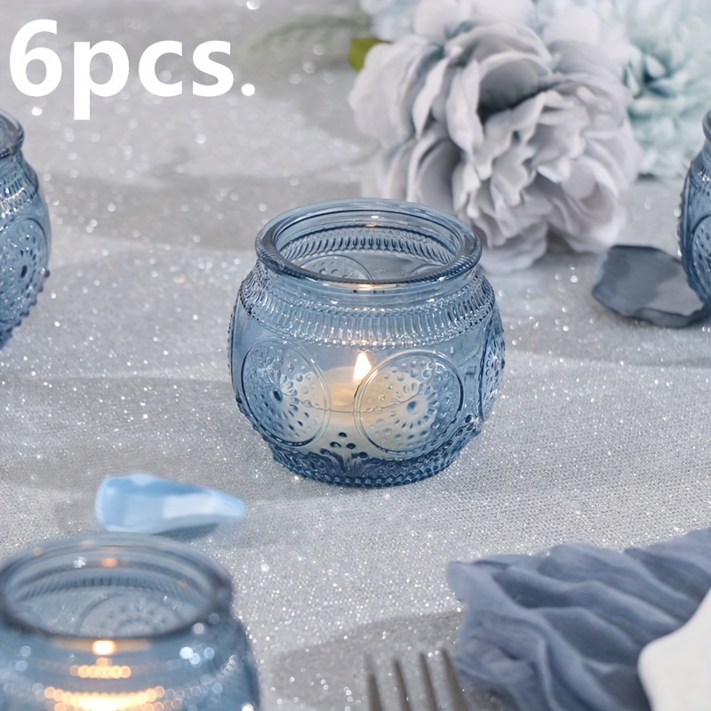 TEMU Blue Votive Candle Holders - Vintage Candle Holders Bulk, Glass Candle Holder For Party Decoration, Tea Lights Candle Holders For Wedding Shower