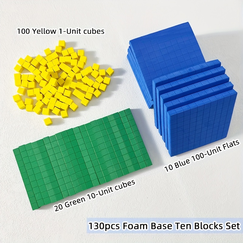 130pcs Foam Base Ten Blocks For Math - Value Blocks, Math Manipulatives Math Counters, Number Blocks, Math Cubes, Counting Blocks