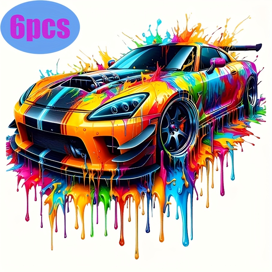 Image of 3 Large And 3 , 6pcs Vibrant Racing Iron-on Heat Transfer Patches, Washable Decals, Suitable For T-shirts, Backpacks, Pillows, Hats - Cartoon Racing Diy Decorative Badges