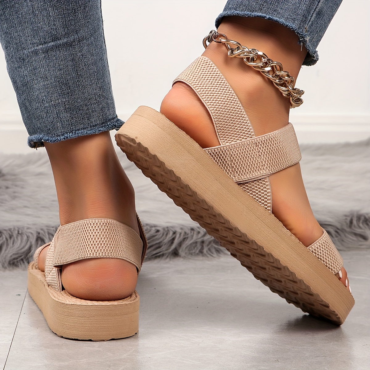 womens solid color casual sandals platform slip on summer non slip walking shoes   slingback shoes Product details 10