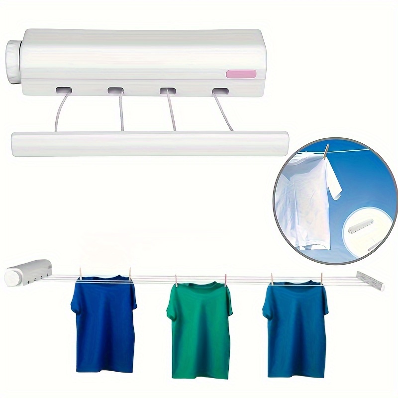 Étendoir à linge rétractable à quatre lignes, montage mural, utilisable à l'intérieur et à l'extérieur, étendoir à linge automatique invisible rétractable dans la salle de bain, gain de place, cordes à linge
