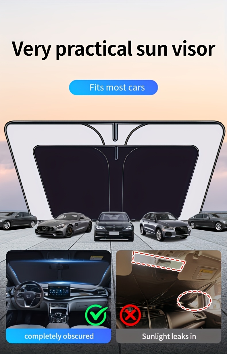 2025 New Car Front Window Sunshade, Foldable Lightweight Universal Windshield UV Protection Heat Insulation Silvery Reflective Auto Sun Shield