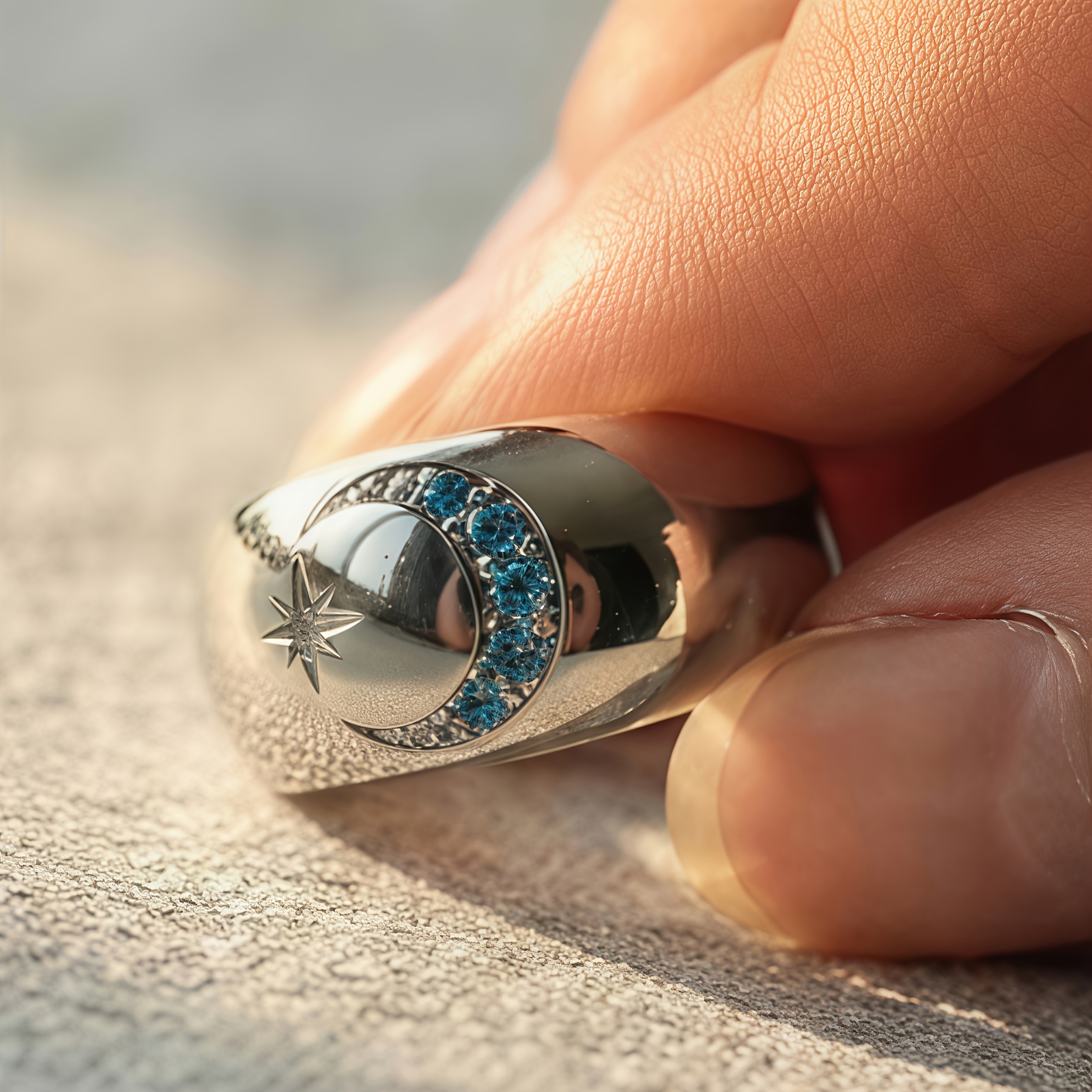 Minimalist Unisex Wide-band Star and Moon Ring