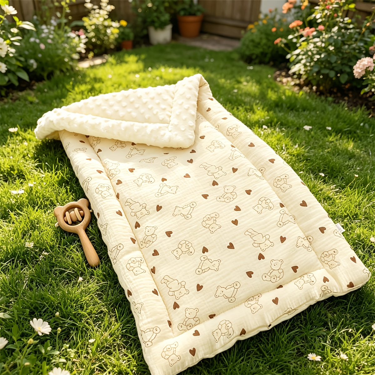 Stroller Mat Gauze Car Outing Mat Soft Comfortable Thickened Warm Mat Bean Fleece Soothing Pad