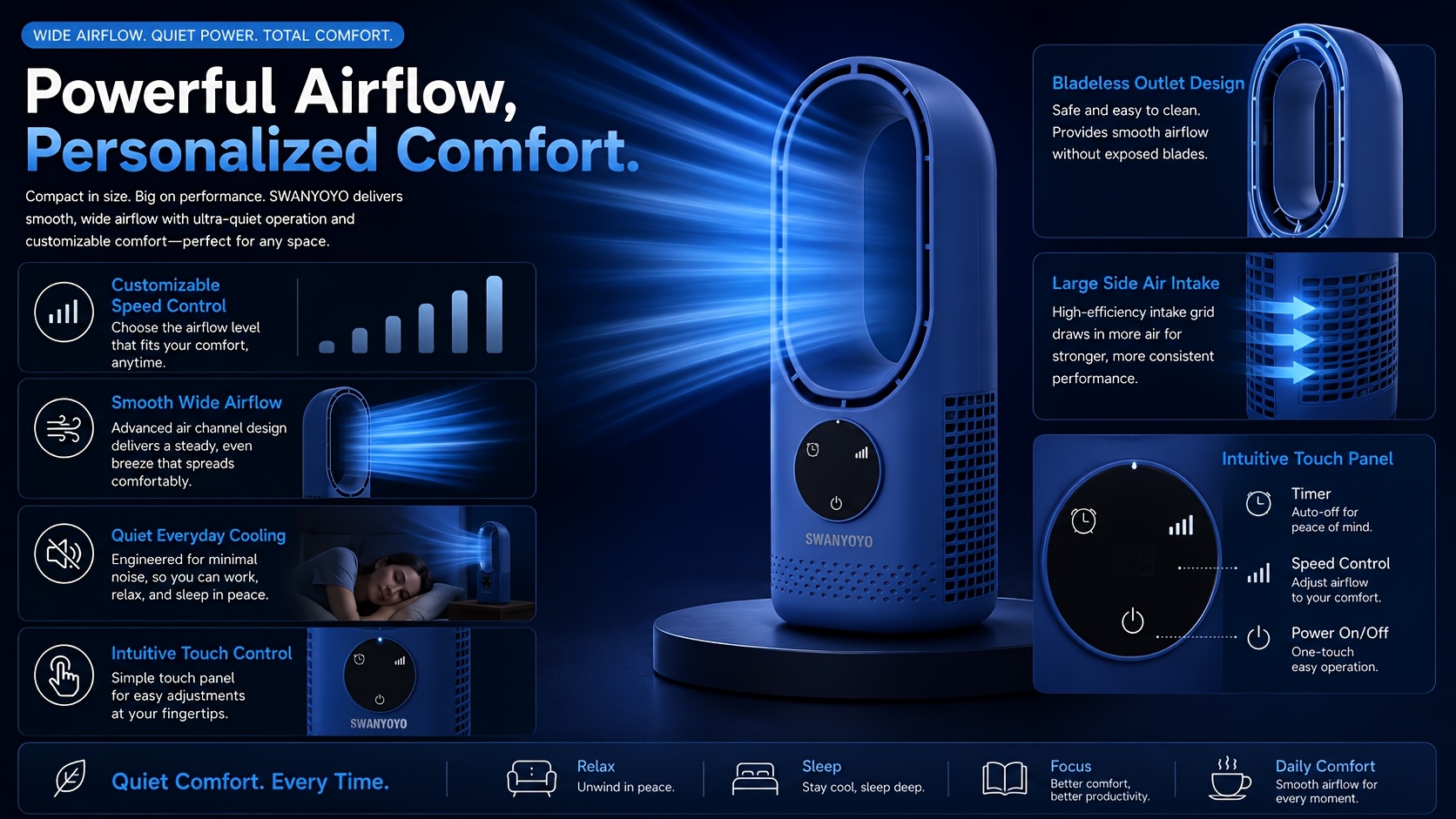 portable air conditioning fan usb tower fan desktop bladeless fan with water     led ambient light timer and smart       camping and   Product details 6