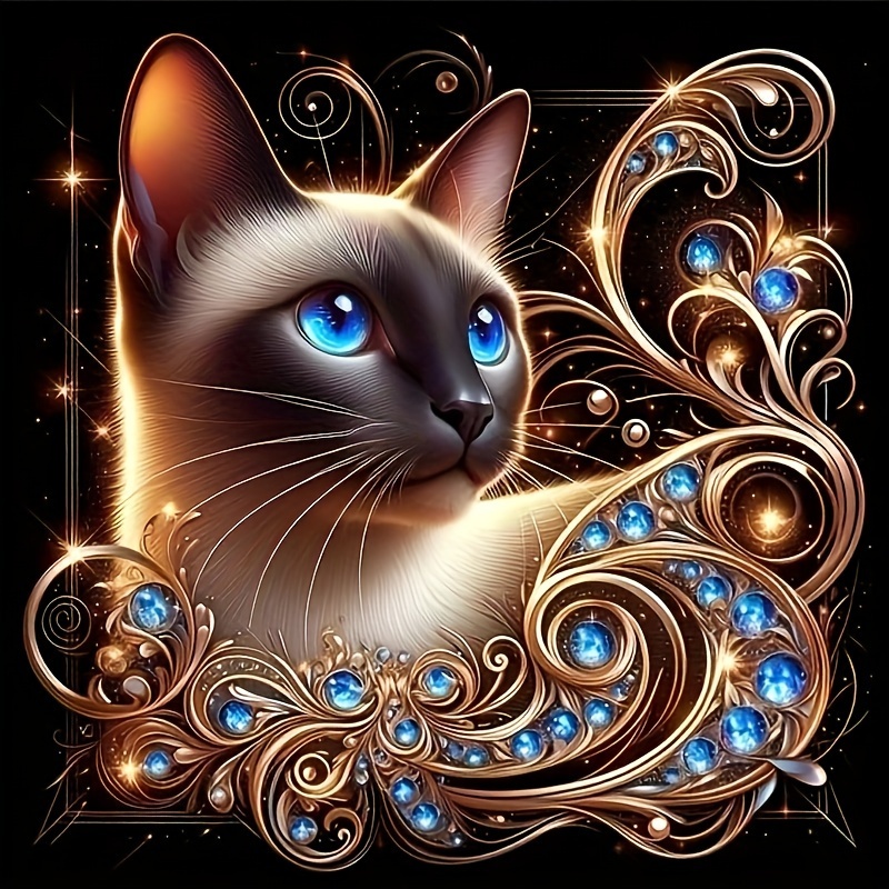 

1pc Cat Pattern Diy Diamond Art Painting Kit, Round Diamond, Mosaic Art Craft, Suitable For Beginners, Home Wall Decoration, Unique Gift, Without Frame