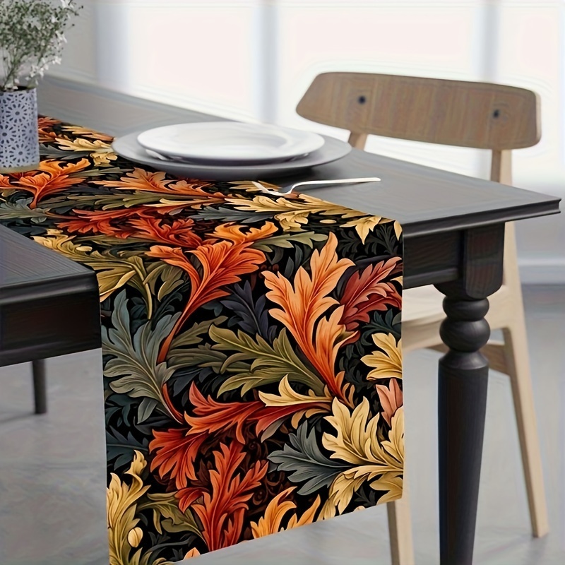 

Autumn Maple Leaf Print Table Runner - Polyester, Rectangular, Woven For Dining & Kitchen Decor, Perfect For Parties & Outdoor Events
