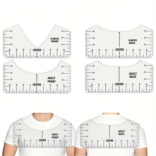4pcs transparent plastic t shirt ruler compass tool with v neck design dual sided measurement for front back sewing crafting accessories for tailors quilters diy projects
