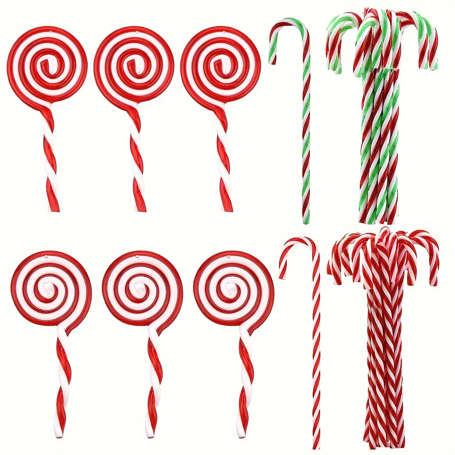 

12pcs Christmas Decor Set: Plastic & Canes - For Ornaments, Parties & Displays, For Christmas