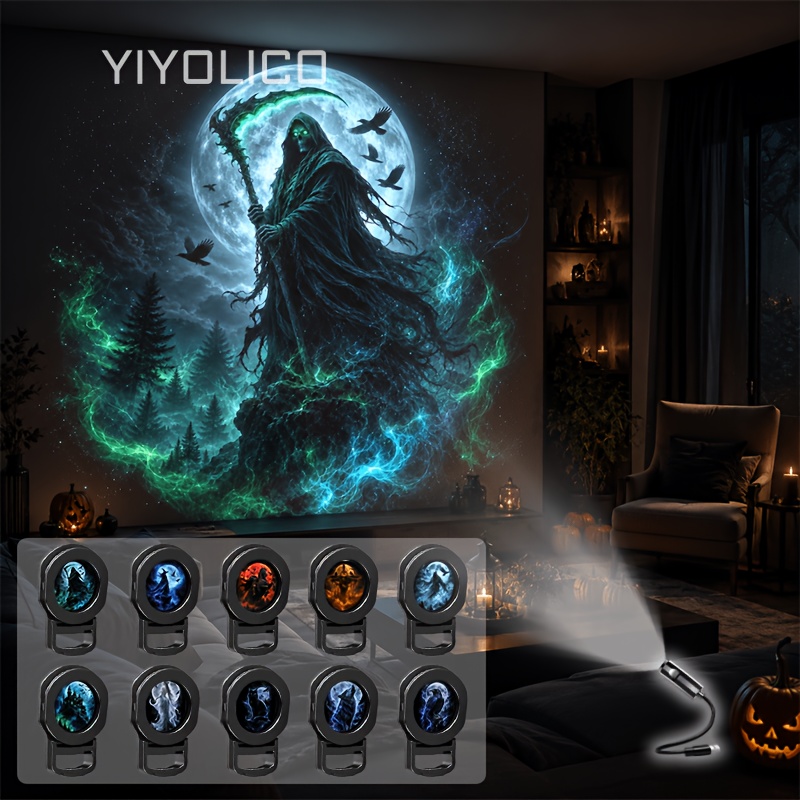TEMU Halloween Reaper Projection Usb Light, Portable Electronic Led Night Light, Suitable For Room, Living Room, Wall, Floor, Ceiling Scene