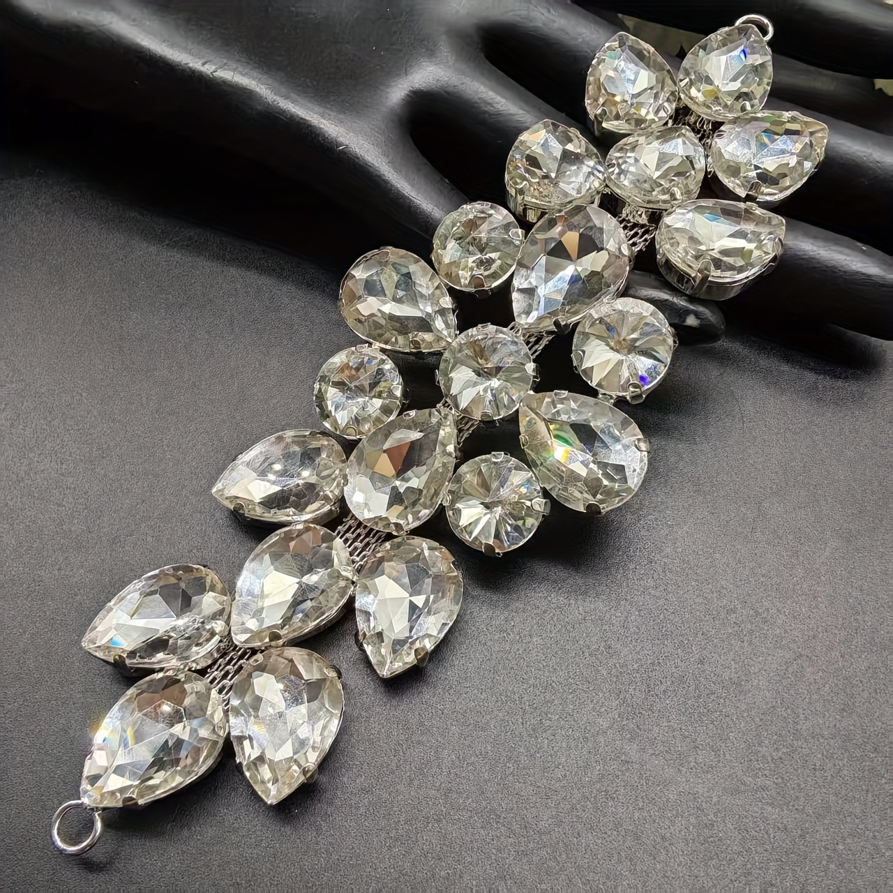 TEMU 1pc Luxury Silvery Short Glass Rhinestone Chain Rhinestone Bling Patches For Clothing Hats Wallet Handbag Shoes Craft Gowns Decoration Dresses