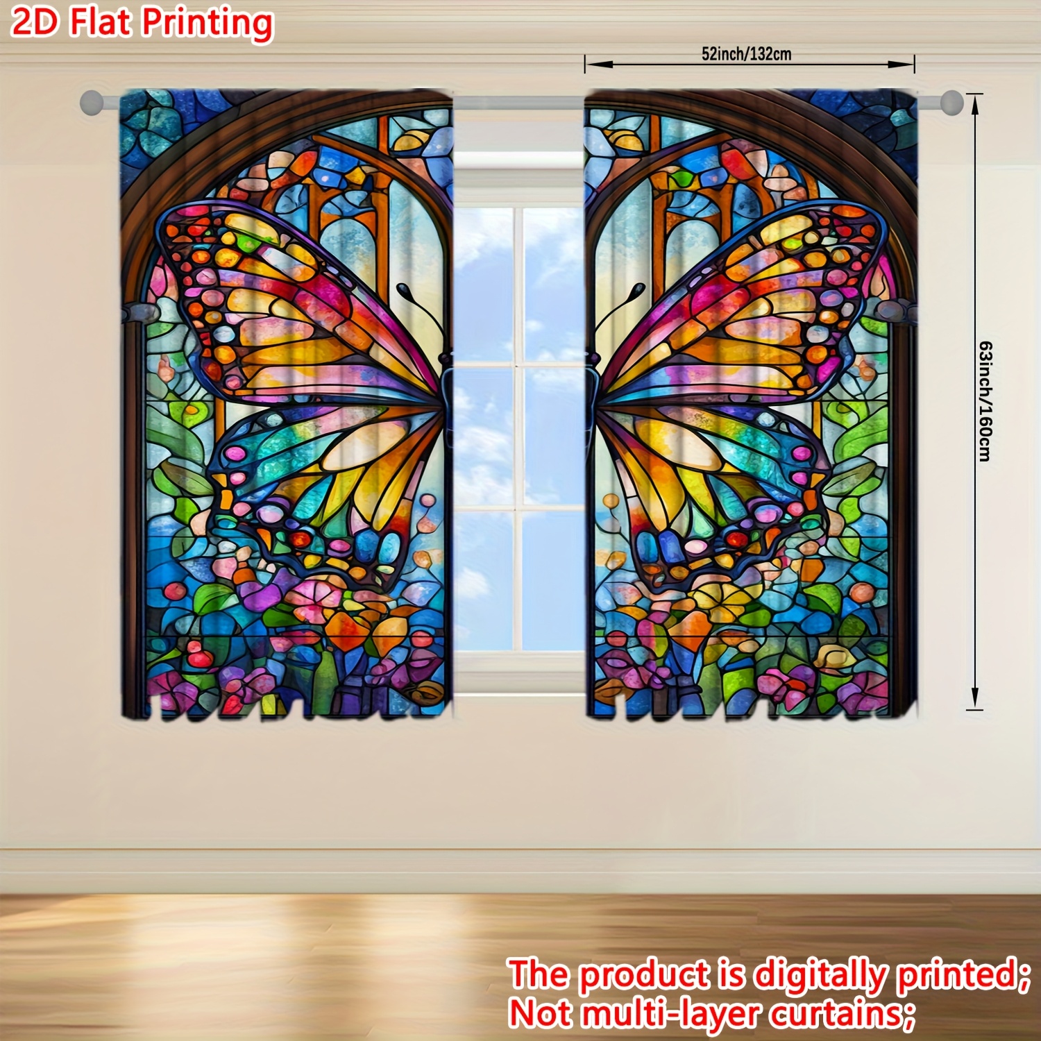 TEMU 2d Flat - 2d Flat - Set Of 2 Panels Of Colorful Design Curtains For Home Decoration In Living Room And Bedroom