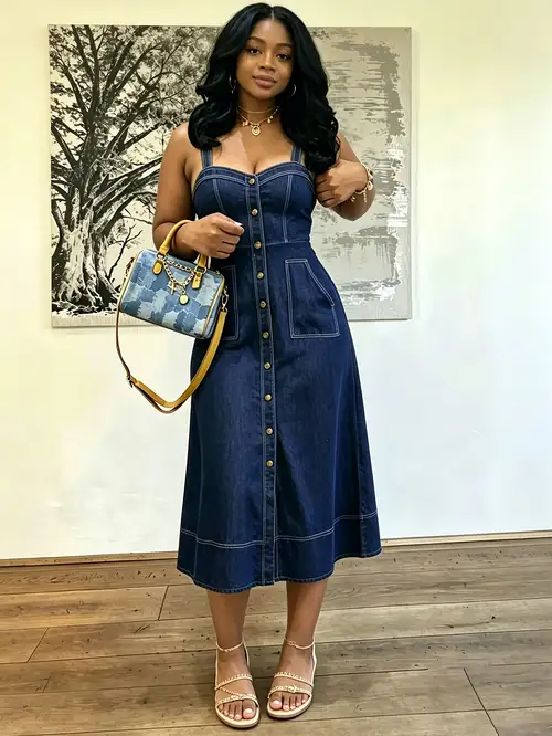 denim sun dress Buy Sosandar Blue Popper Front from Next USA Flows freely from the ribs down Plus Size Summer V-Neck Denim