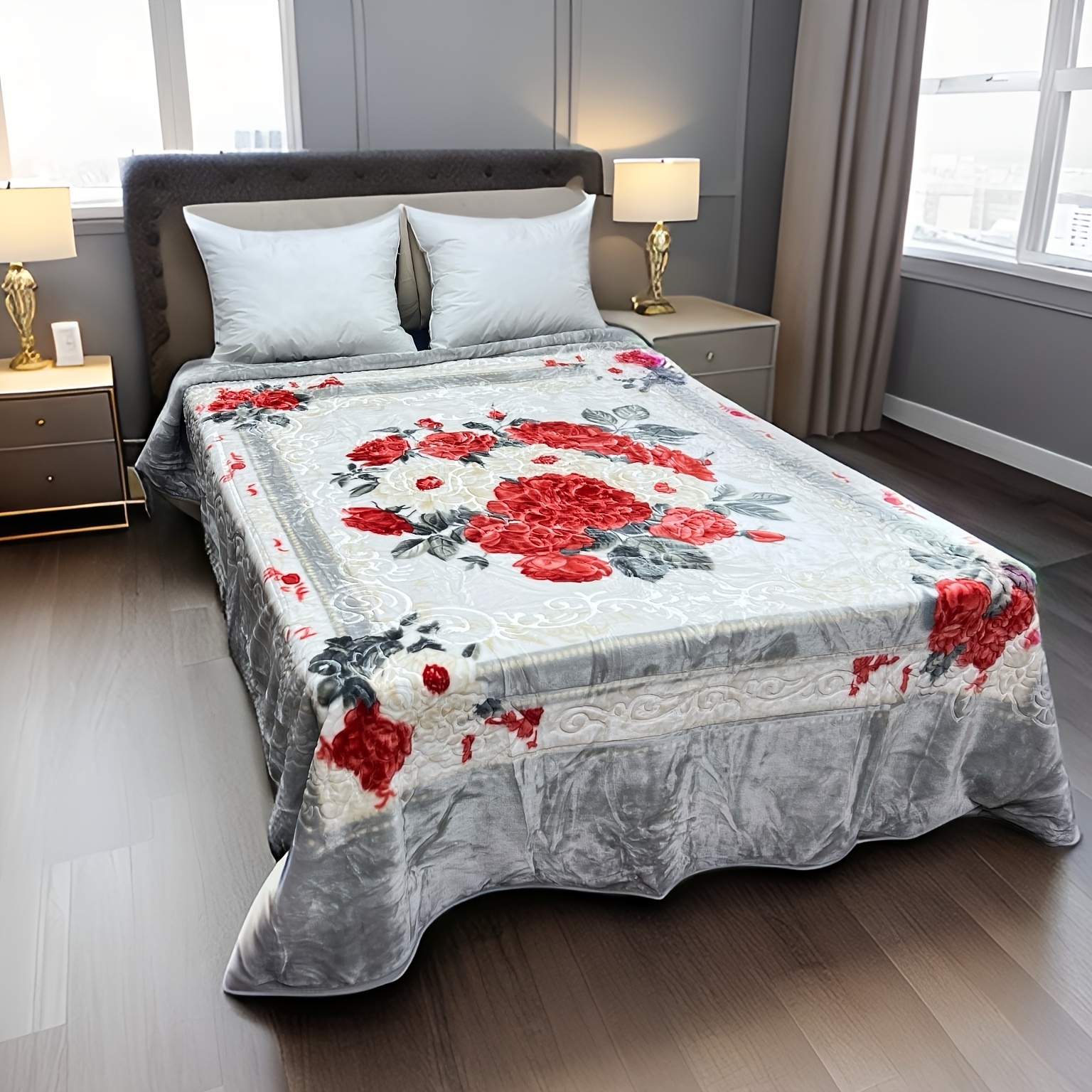  queen size floral embossed   blanket super soft plush   bedspread 83x94 inch red white flower print with   back machine washable no fade shrink 5lbs blanket for bed home decor     bedding decorative cover stylish bedrooms details 5