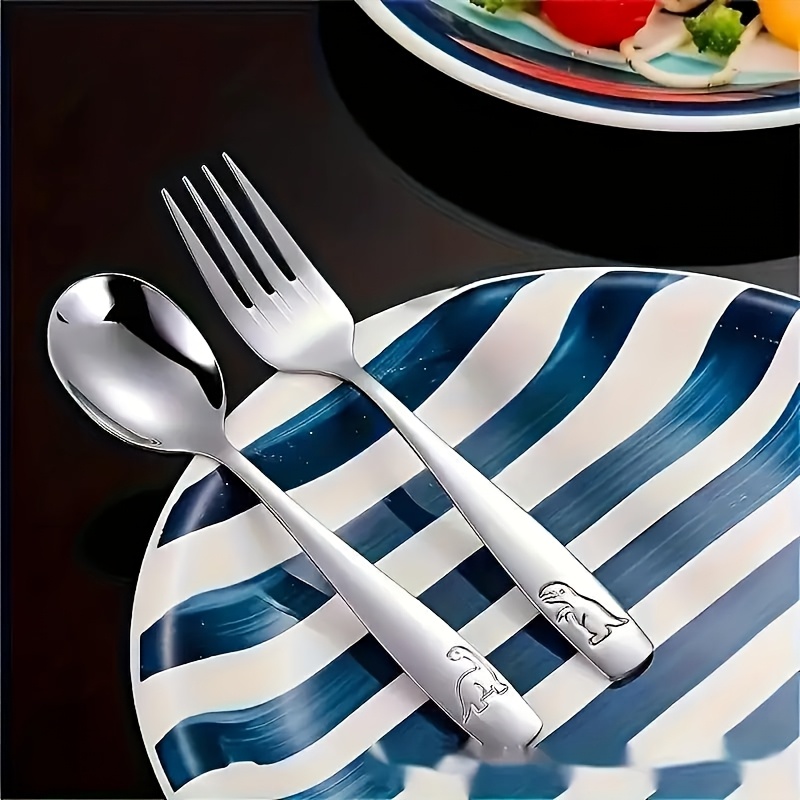 dinosaur themed stainless steel cutlery set 2pcs   spoon fork rust resistant scratch   for dining   Product details 1