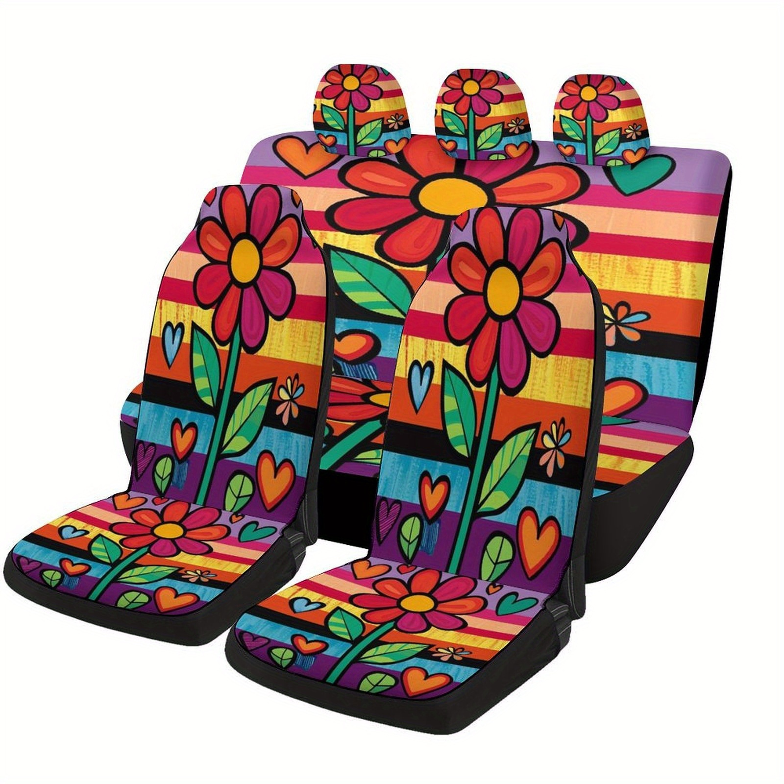 TEMU Set di coprisedili per auto con design di colorati e fiori, coprisedili decorativi per , coprisedili universali per 2 sedili anteriori e sedili
