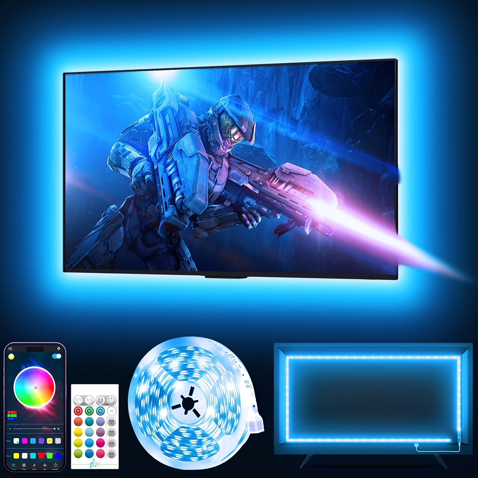 TEMU Tv Led Lights 16.4ft Led Lights For 45-75 Inch Tv Rgb Color Changing Light Strip For Tv With Remote Music Sync App Control Tv Lights Behind Usb
